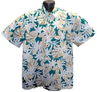 Hanalei- Teal Hawaiian Shirt- Made in USA- 100% Cotton